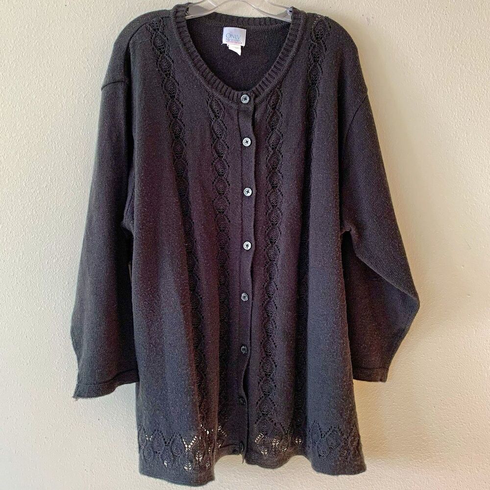 Only Necessities Womens Plus Black Long Sleeve Acrylic Button-Front Cardigan 3X